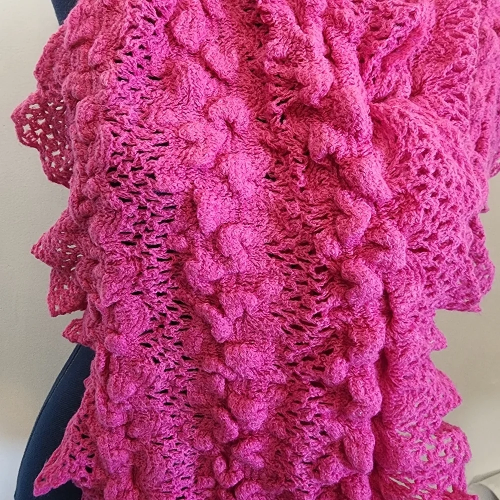 Fuschia Pink Ruffle Knit Scarf